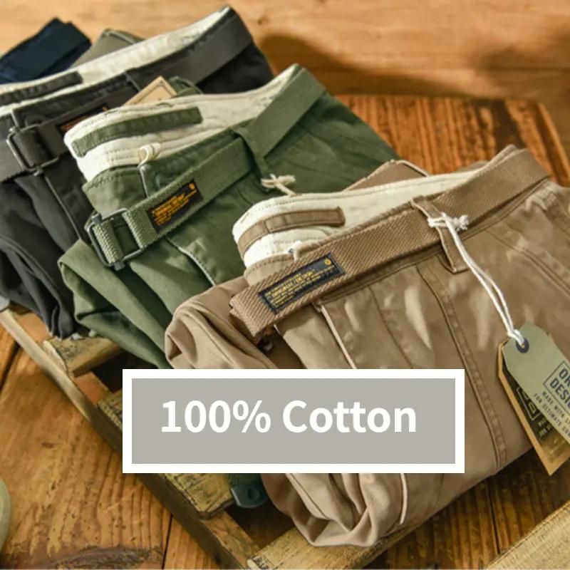Men's cargo pants by Simples Market, 100% cotton, beige/khaki, green and black with belts