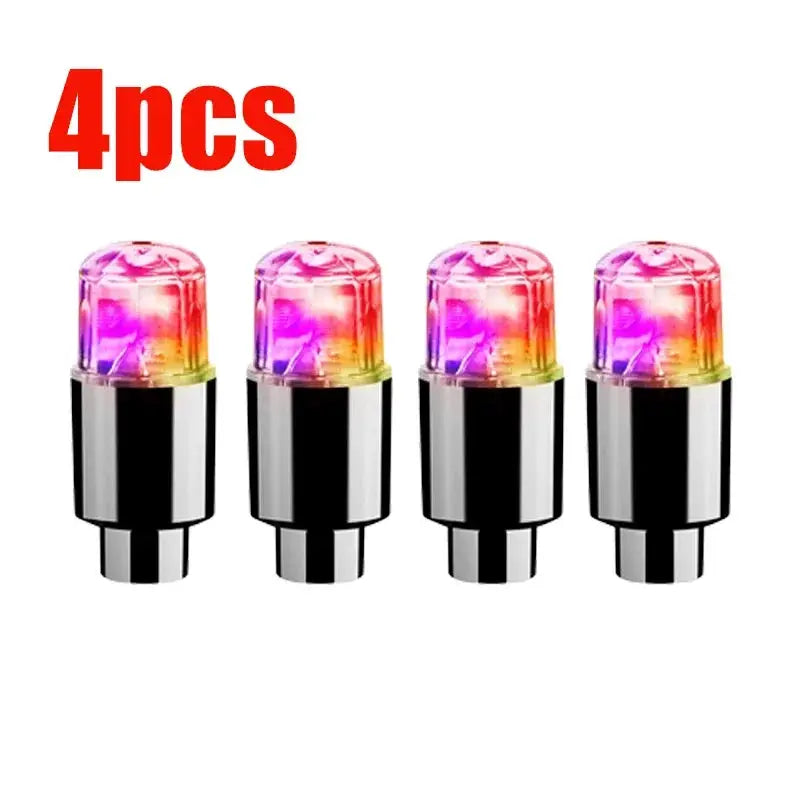 Car tire valve LED lights, 4pcs, rainbow-colored bulbs