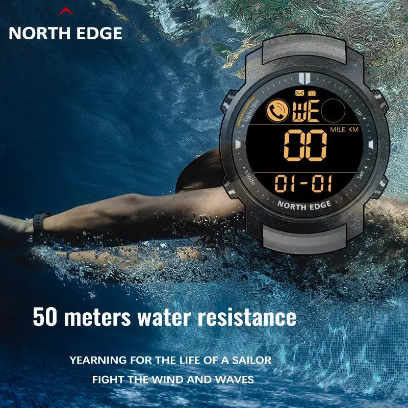 North Edge Men's Digital Watch Military Waterproof 50M Rugged Fitness Tracker With Heart Rate And Pedometer