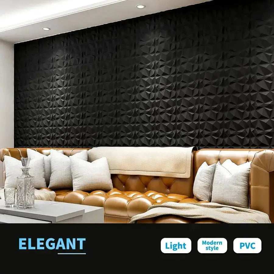 3D textured wall panels, black, Simples Market, 12pcs/20pcs, 30cmx30cm, for indoor living rooms