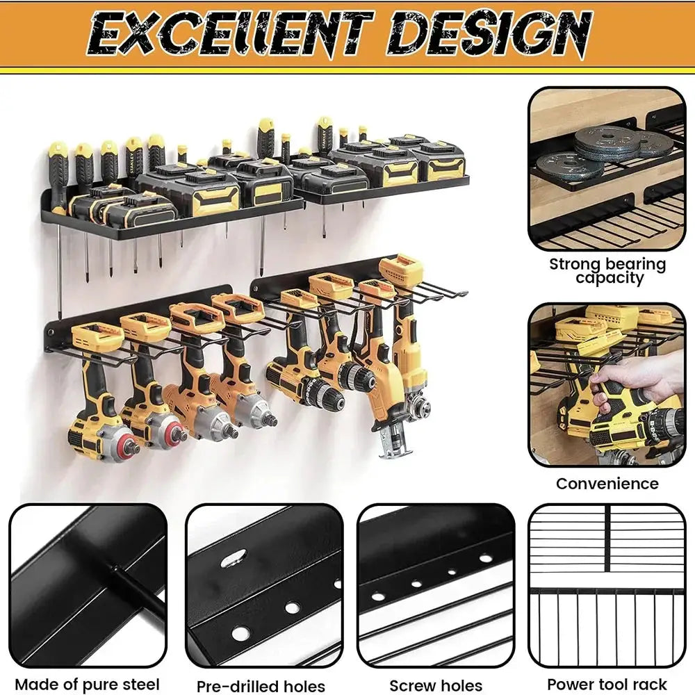 Power Tool Wall Mount Holder Heavy Duty Pegboard Wall Storage Rack For Drill Screwdriver And Tool Set In Workshop Garage