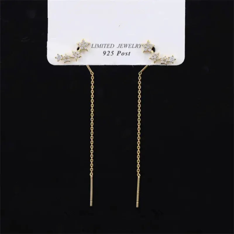 Simples Market gold-tone long chain tassel drop earrings with star and heart bead accents (pair)
