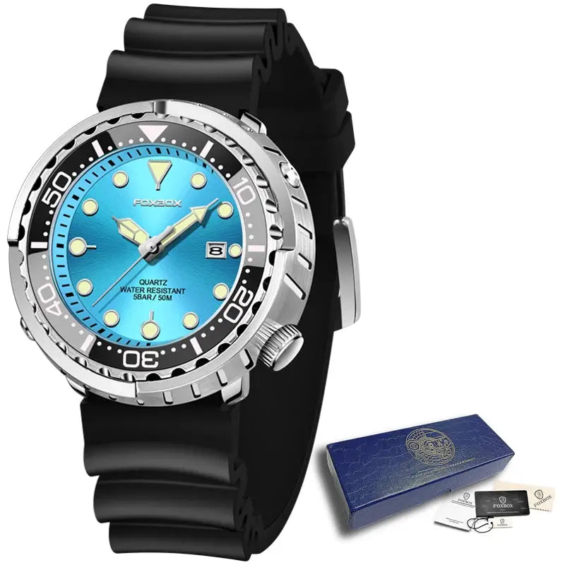LIGE men's diver watch, blue dial, black rubber strap