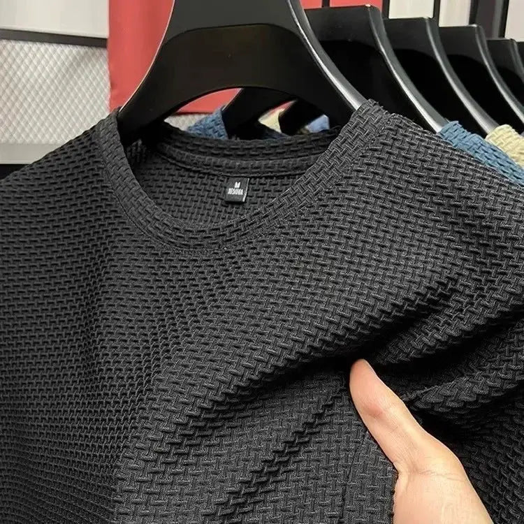 Mens Short Sleeve Mesh Bamboo Ice Silk T Shirt Casual Versatile Summer Elastic Slimming Top For Men