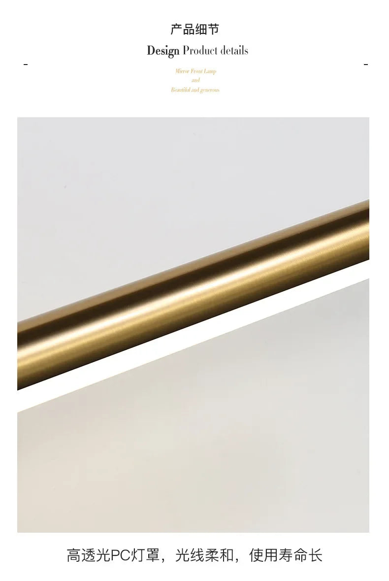 Modern LED indoor wall lamp with brass finish and touch switch