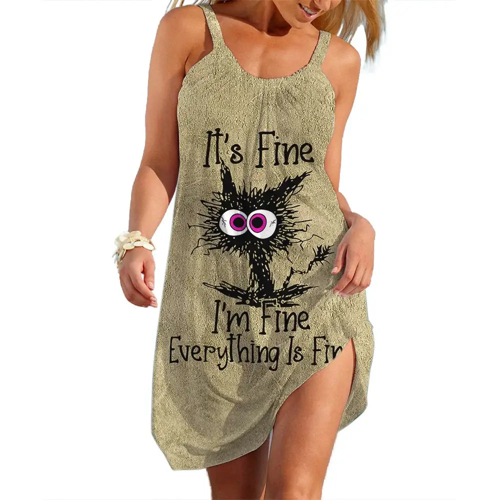 Lady Trend Streetwear A Line Slip Dress Loose Fit With Soft Stretch Polyester Knit Cartoon Print For Daily Comfort