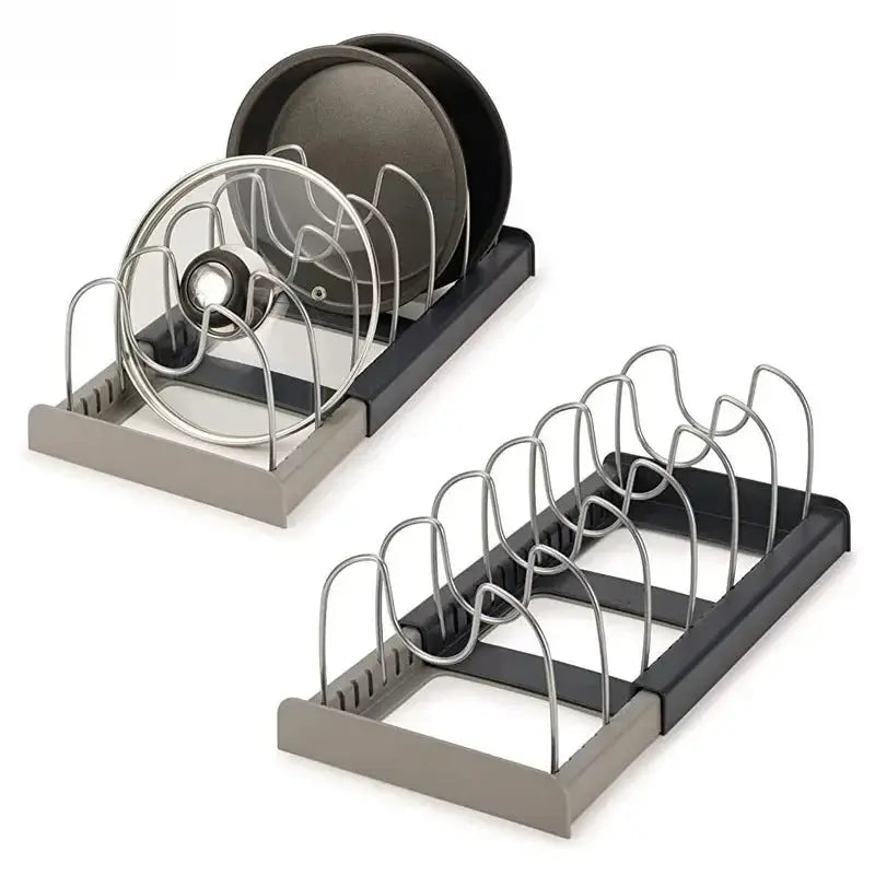 Expandable 6 Grid Kitchen Cabinet Organizer Rack For Pots Pans Cutting Boards Stainless Steel Drying And Storage Shelf