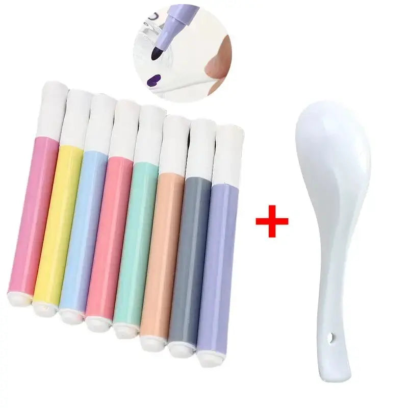 Magical water painting pens set: 9 pastel markers with white caps and a white spoon-like water applicator by Simples Market