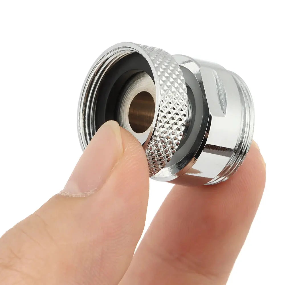 Swivel aerator adapter, chrome-plated faucet fitting with knurled grip, 360° adjustable, 22mm male connector