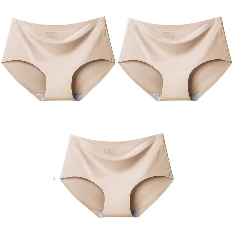 AOTOLK 3-piece beige seamless XXL mid-waist panties in breathable ice-silk fabric