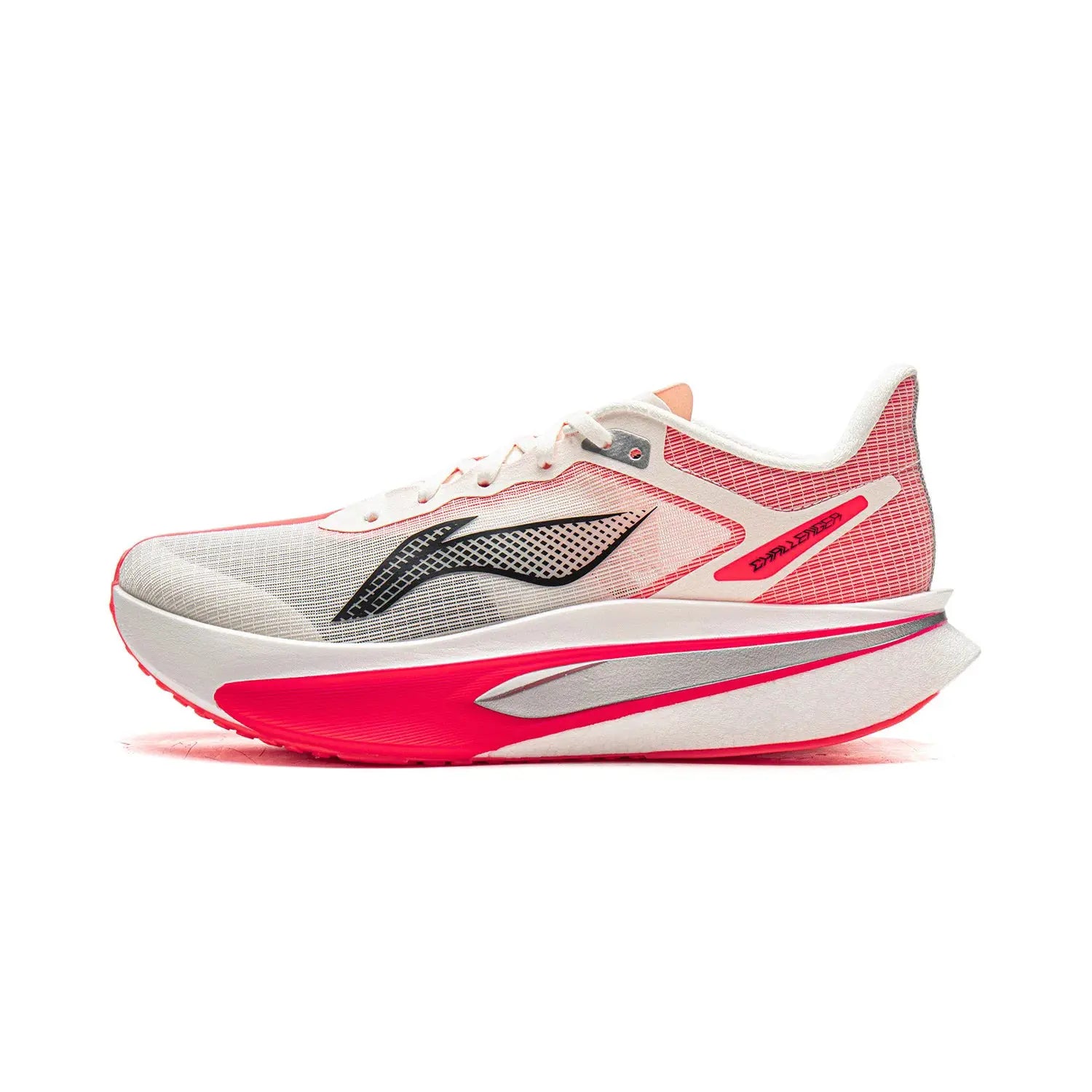 Li-Ning men's FEIDIAN 6 CHALLENGER racing running shoes, white with pink accents and reflective details.