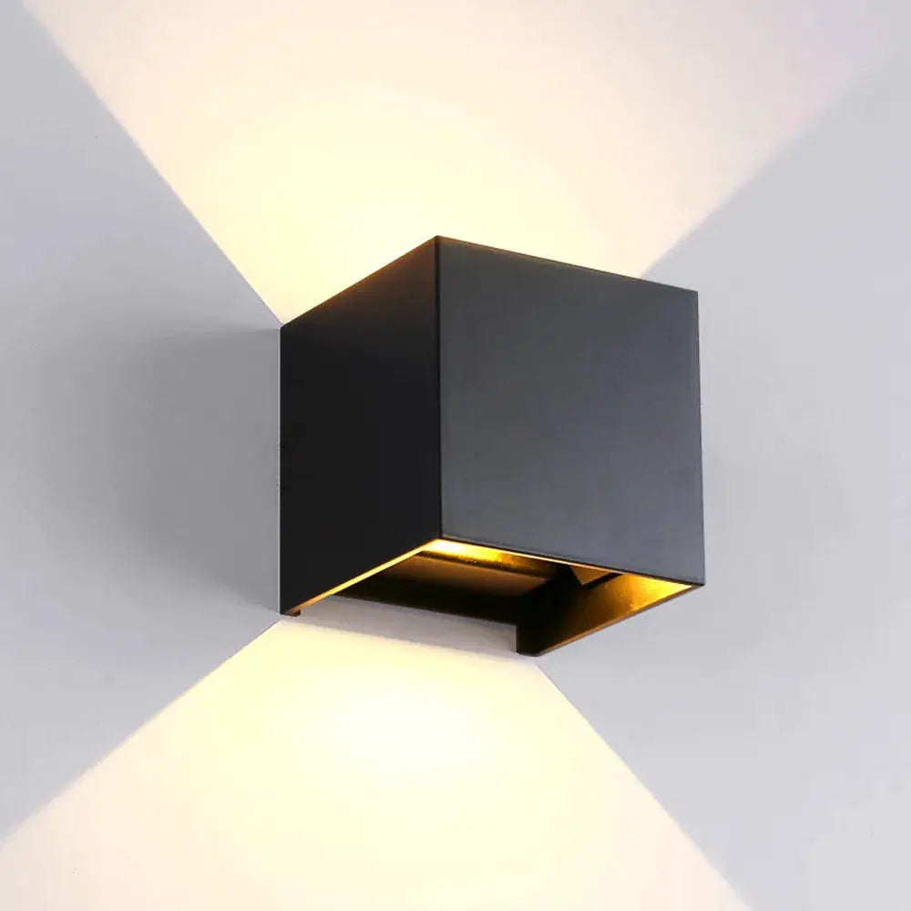 MARPOU LED wall lamp, black cube outdoor wall light with upward and downward illumination, IP65 waterproof.