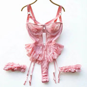 LuxeLace Seductive Lace Garters Set With Underwire Bra And Thongs For Women Intimates Flattering Fit
