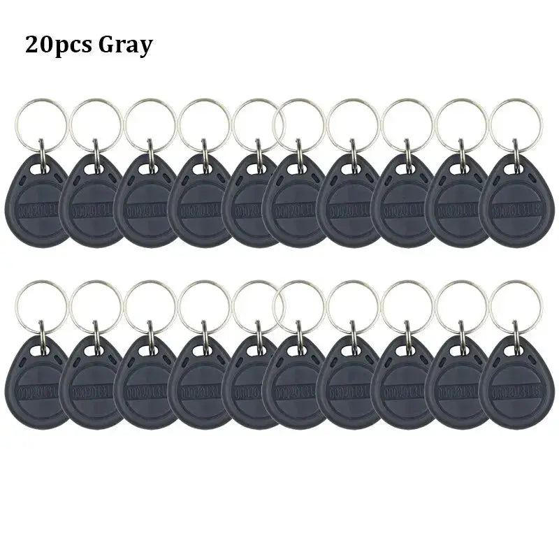 RFID keyfobs EM4100 125KHz, 20 gray circular tags with metal key rings