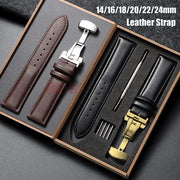 Genuine Leather Watchband 14 16 18 20 22 24mm With Automatic Butterfly Buckle For Men And Women Gift Box