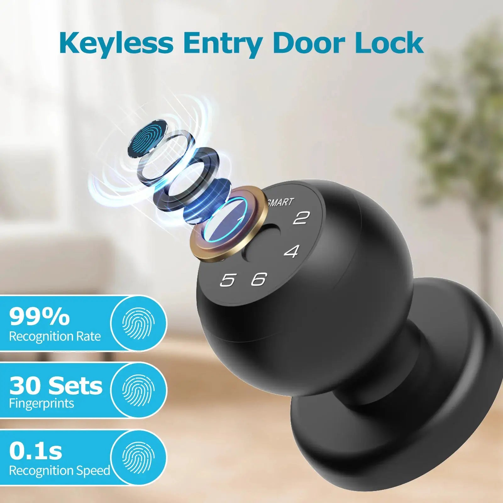 Viladepot ball-shaped smart lock by Simples Market with app control, touchscreen keypad and fingerprint unlock