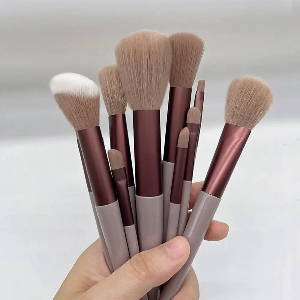 GlamourGlow 13 Piece Makeup Brush Set Soft Nylon Bristles for Flawless Eye Shadow Foundation and Blush