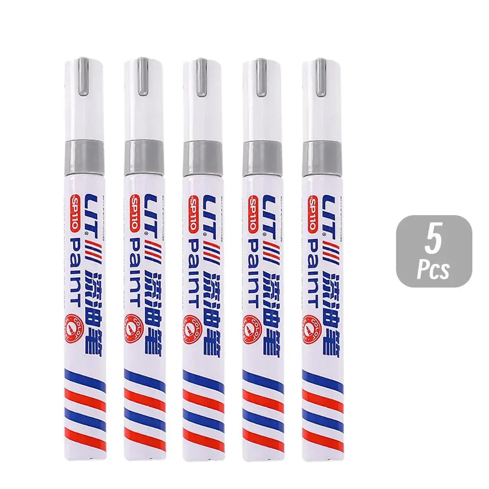 Paint markers 5-pack, white bodies with red/blue stripe design, 3mm tips, waterproof, Simples Market