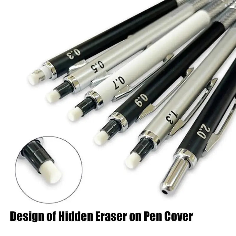 Simples Market 20-piece mechanical pencils with tail erasers; black and silver bodies, replaceable cores