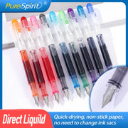 PureSpirit disposable fountain pen set, multi-color inks, transparent barrels, 12-pack