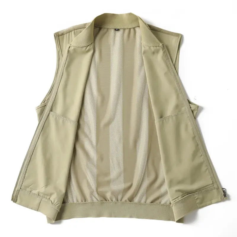 Simples Market Summer Ultra-Thin Men's Sleeveless Vest jacket in khaki with breathable mesh lining
