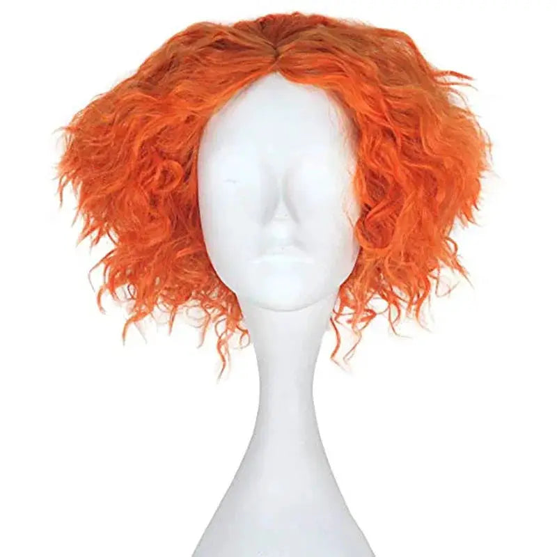 Mad Hatter cosplay wig, orange short curly hair, by Simples Market