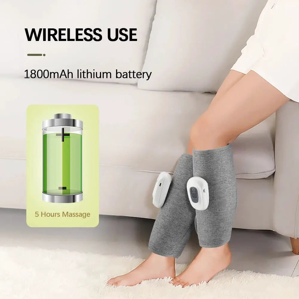 Simples Market electric 360° calf massager, wireless pair with airbag compression, white devices on legs