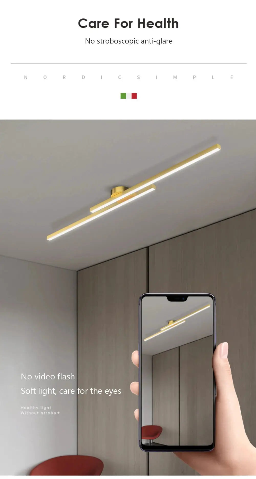 Modern LED Ceiling Light by Simples Market, gold finish, 60/80cm linear fixture