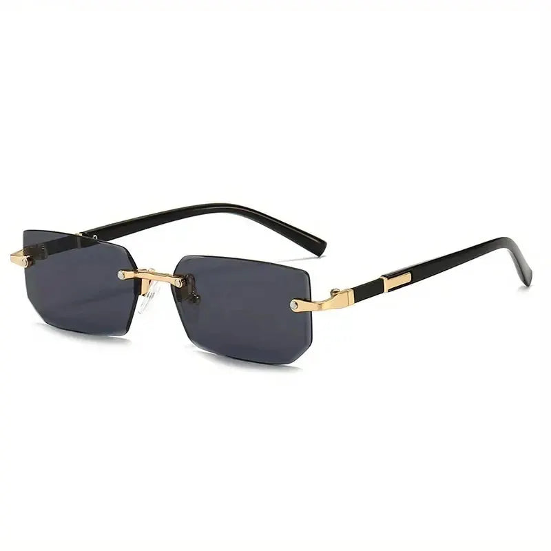 AuraSun Rimless Rectangle Sunglasses Unisex Small Square Shades For Women And Men Ideal For Summer Travel