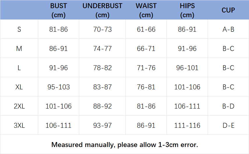 Slim Stretch High Waist Shorts size chart by Simples Market; bust, underbust, waist, hips in cm; sizes S-3XL