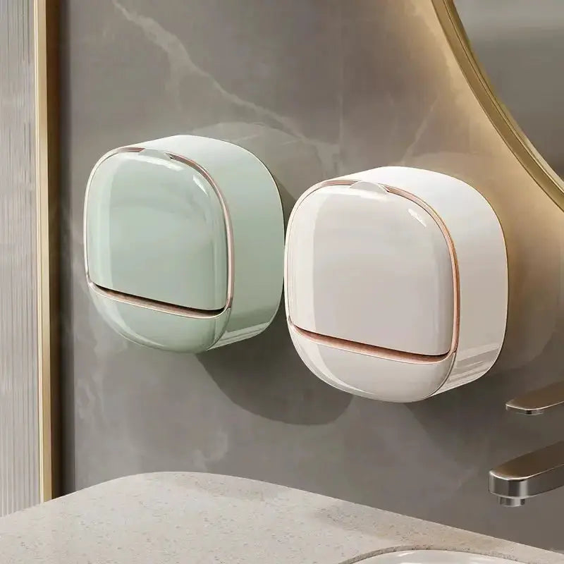 Waterproof shower soap box Simples Market; hanging drainage soap holder, two wall-mounted units in mint green and white