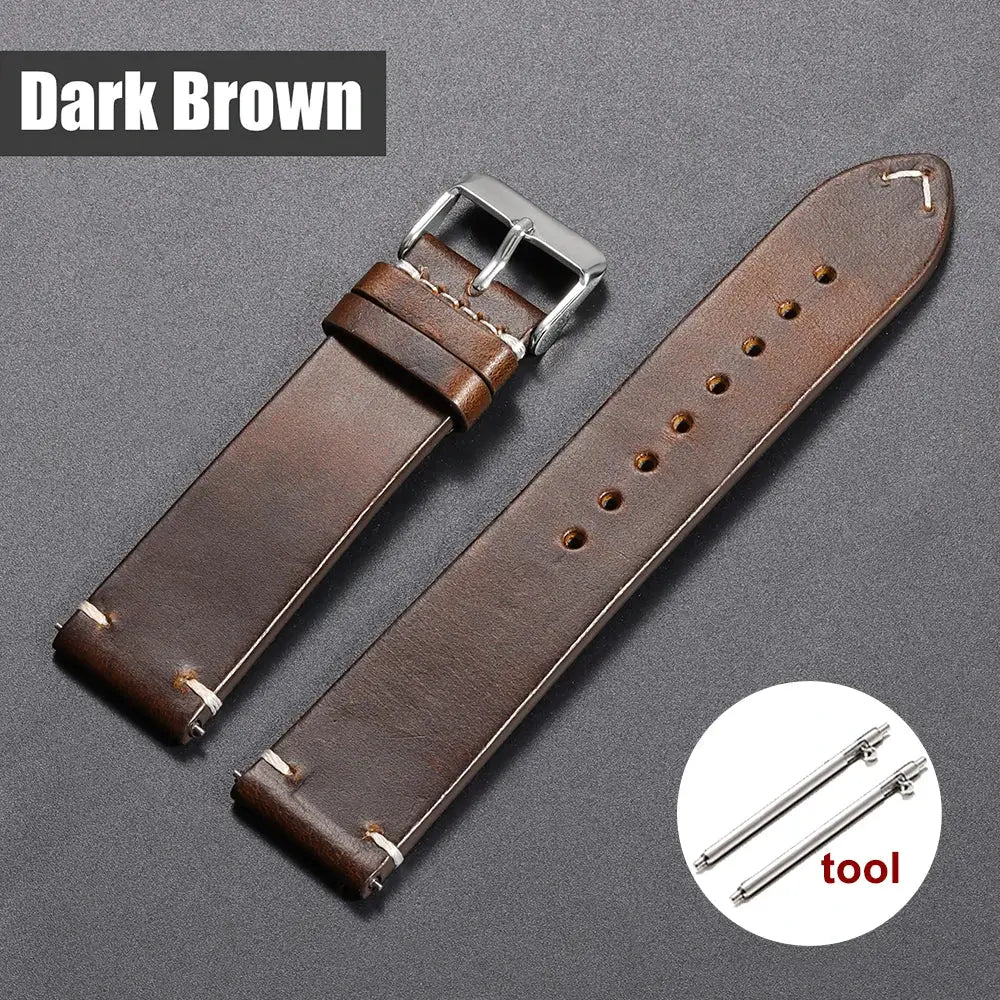 TimelyCraft Vintage Oil Wax Leather Watchband Universal Fit For Omega Seiko Rolex Galaxy Huawei