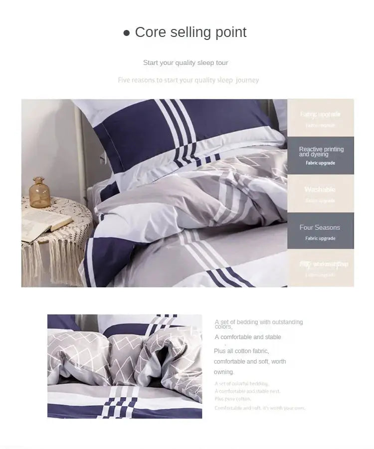 Simples Market 3pc cotton duvet cover set with navy striped print and two pillowcases