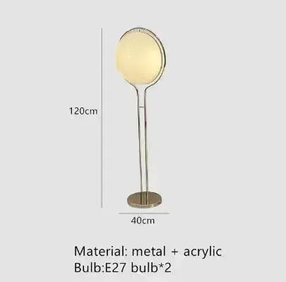 Modern white acrylic circular lampshade LED floor lamp by Simples Market, metal base, 120cm tall, E27 bulbs×2