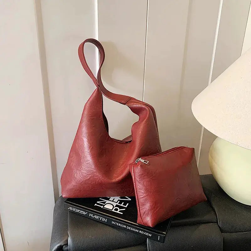 Homefish Spacious PU Leather Tote Bag With Retro Design For Everyday Use Durable Shoulder Bag