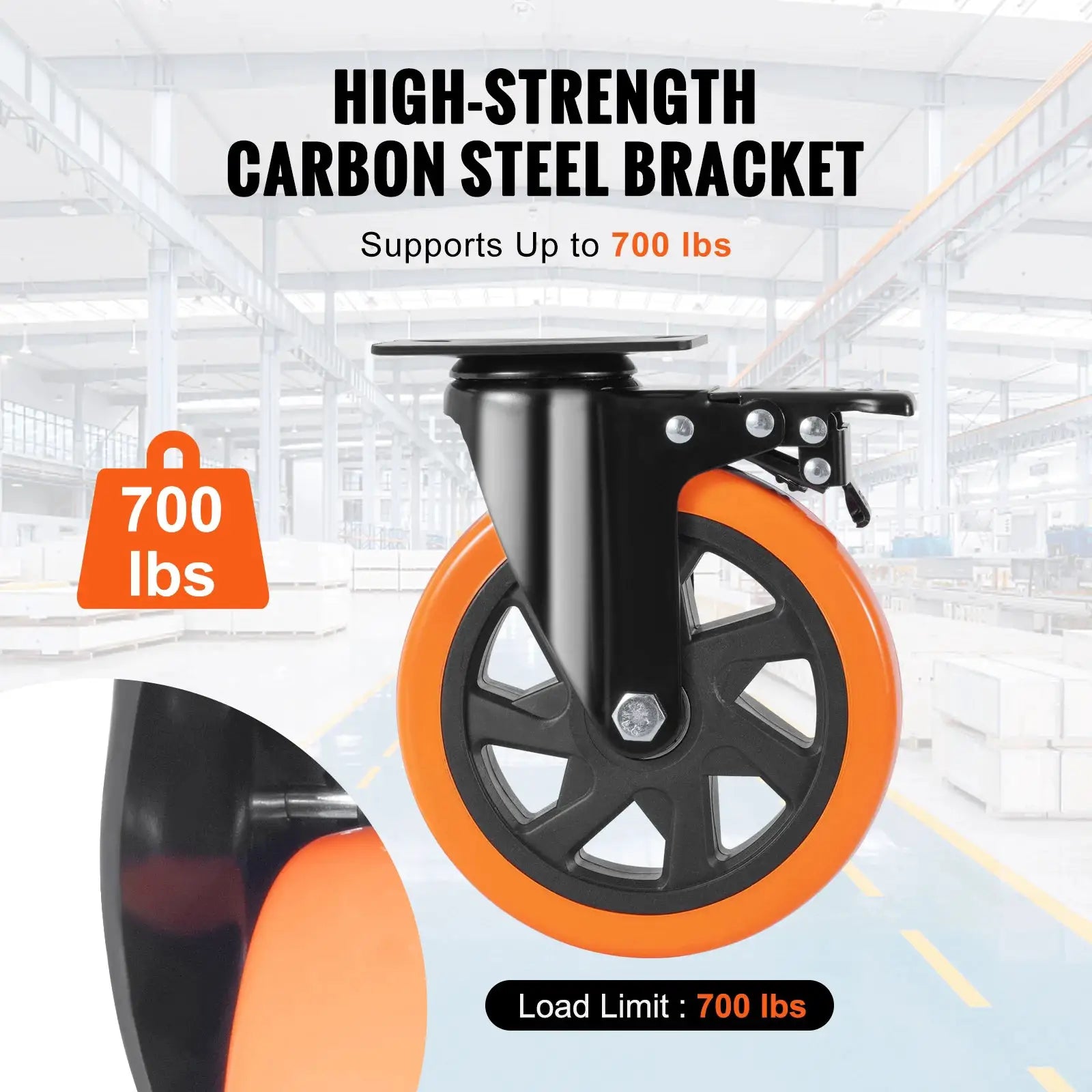 SucceBuy 2 to 6 Inch PVC Caster Wheels Set of 4 Swivel Plate Casters with AB Lock Non-Marking for Carts and Workbenches