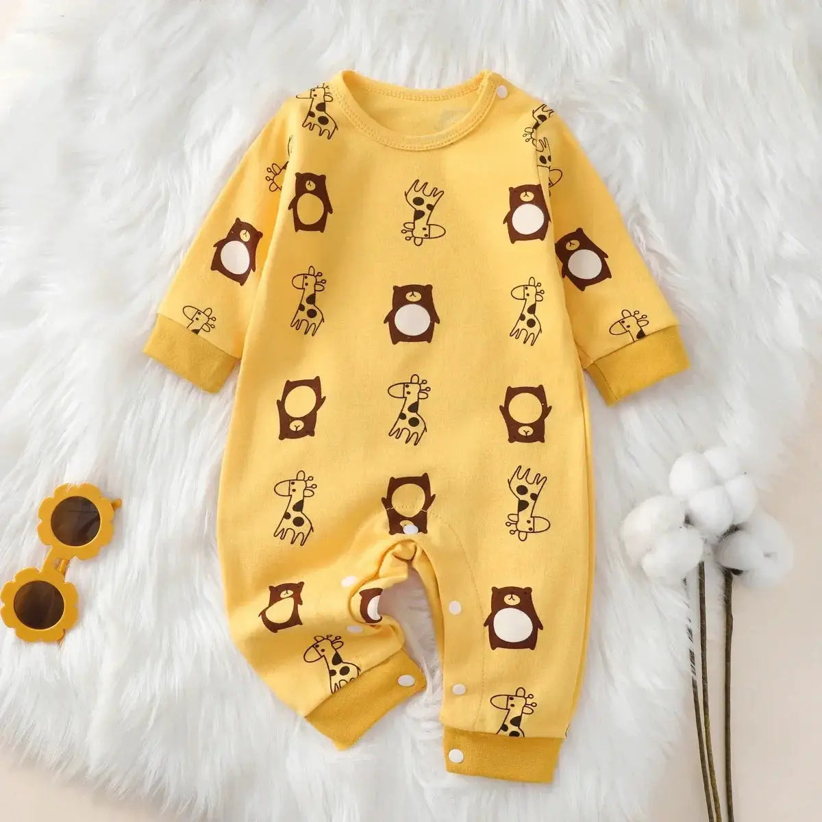 Newborn Baby Romper For 0 To 18 Months 100 Percent Cotton Long Sleeve Unisex Cute Cartoon Pattern For Autumn And Spring