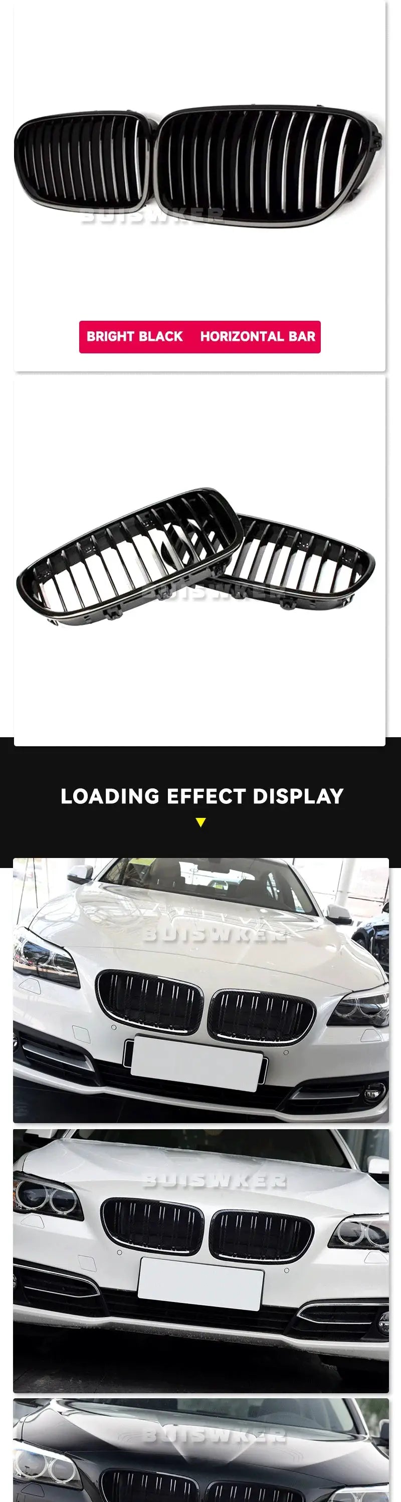 BMW kidney grille pair, gloss black dual slats, Simples Market