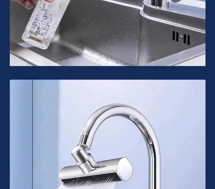 Simples Market chrome kitchen faucet with waterfall flow and three-mode swivel spray nozzle