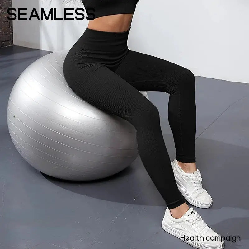 Simples Market seamless black leggings for women; high-waist knit yoga pants for workouts