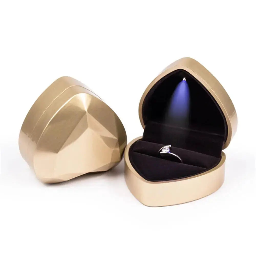 LED Jewelry Ring Box With Light Leather Exterior And Velvet Interior For Proposal Engagement Wedding Gift