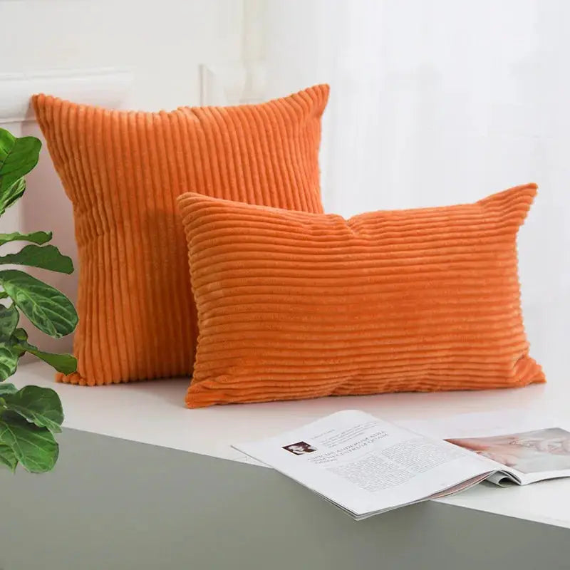 Corduroy striped cushion covers, orange, 2-pack for living room decor