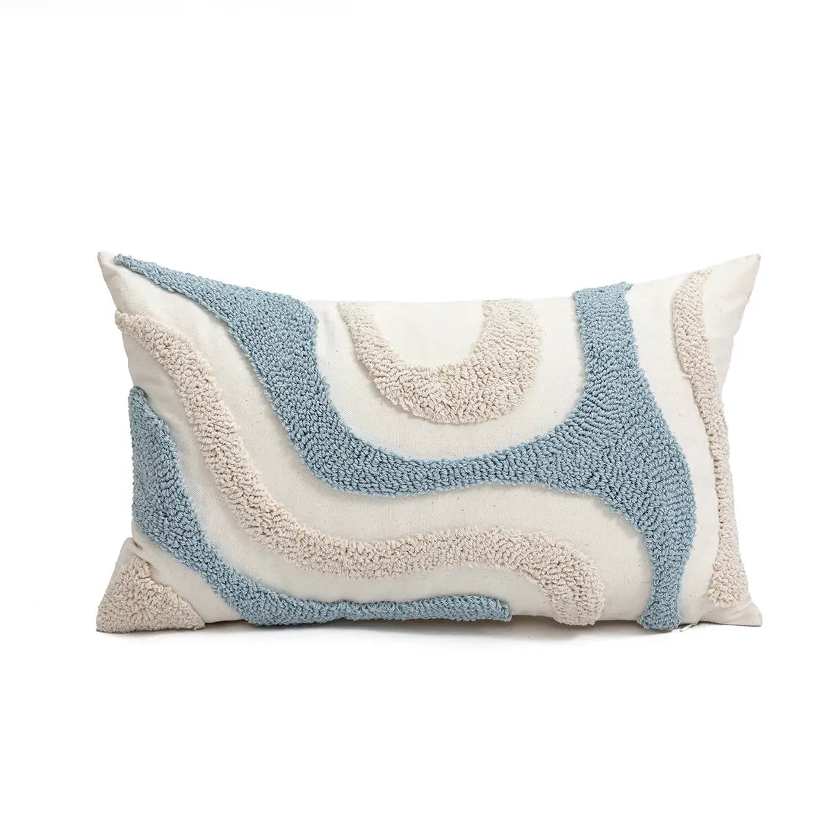Pillowcase, 1pc blue and beige irregular geometric loop velvet on cream background, Bohemian style cushion cover.