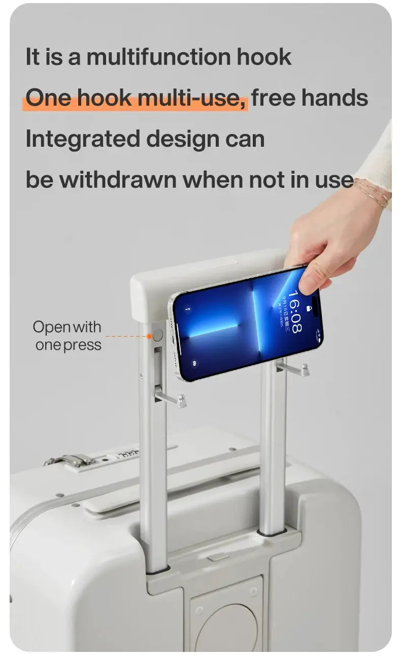 Mixi aluminum frame carry-on suitcase with USB port and phone holder, 20–24 inch