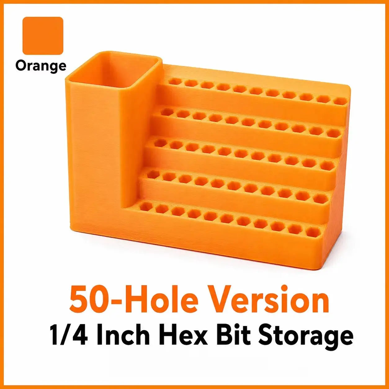 Rafford 50-Hole 1/4in Hex Bit Holder rack, orange plastic storage stand by Simples Market