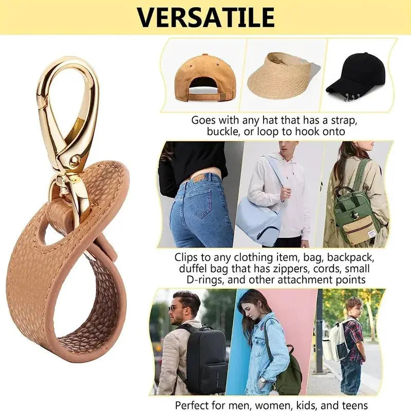 Travel Hat Clip Leather Hands Free Latch Clip For Golf Baseball Caps Towel Glove Wallet Storage