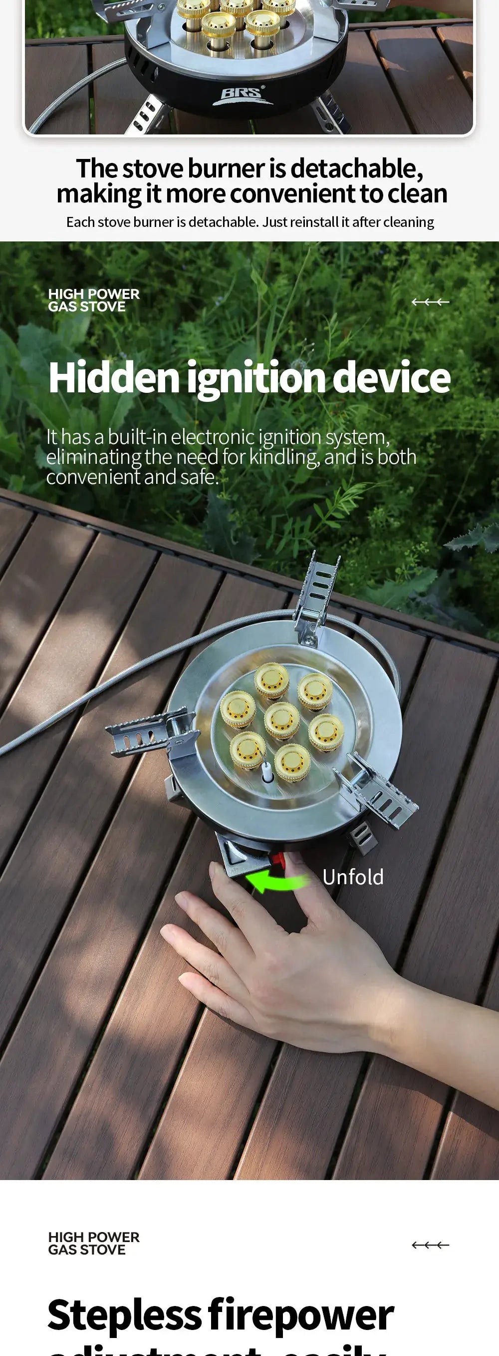 BRS portable folding gas stove by Simples Market with seven-star burner for outdoor use