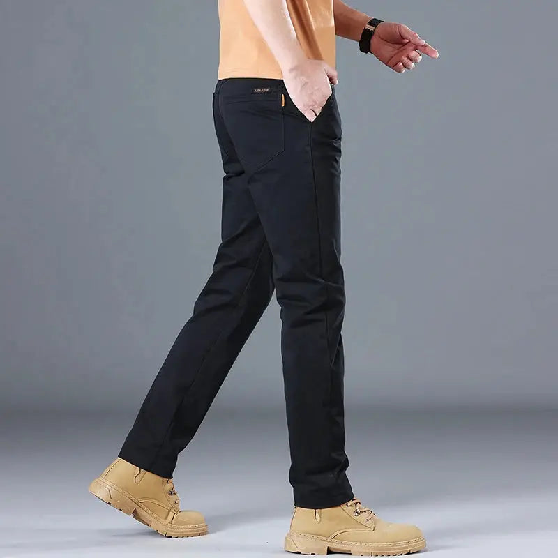 Men's black pure cotton casual pants, Simples Market.