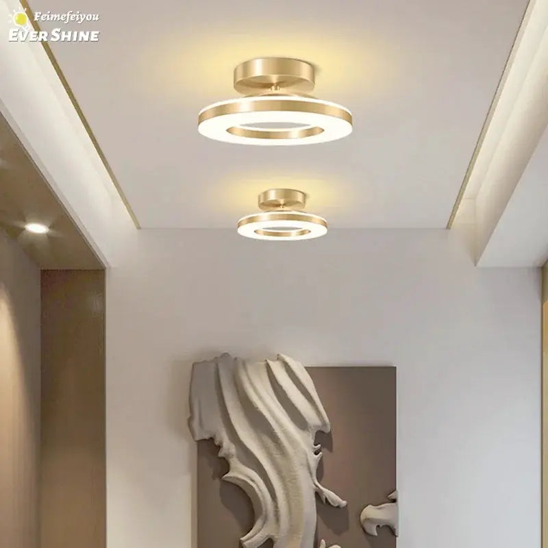 Modern LED ceiling lamp with twin gold ring fixtures (2).