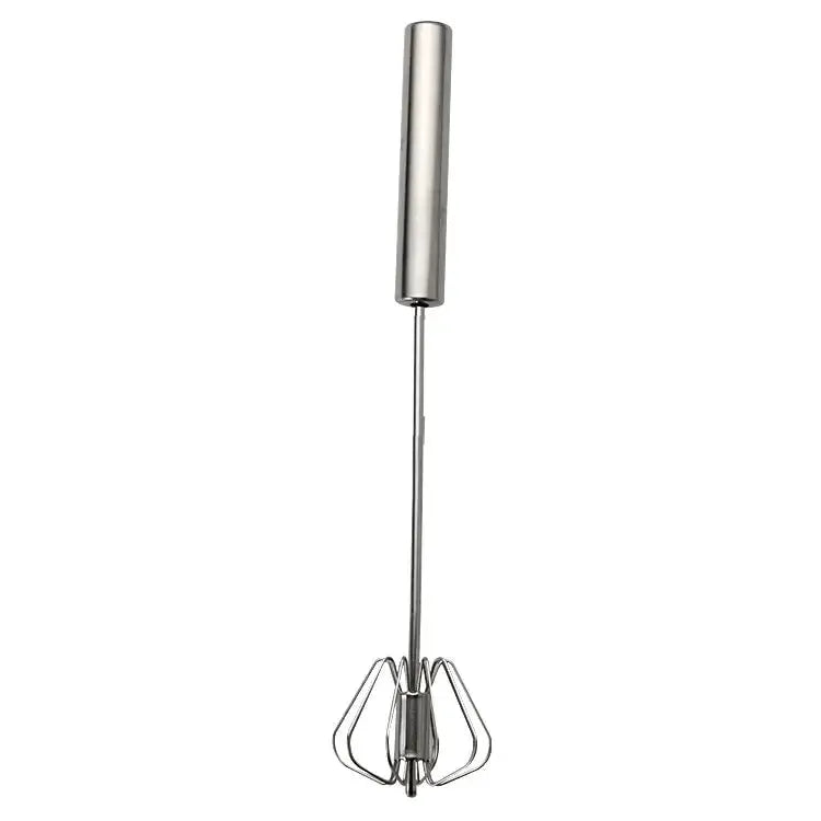 ChefPro Semi Automatic Rotary Whisk With Beech Wood Handle Stainless Steel Head For Effortless Mixing